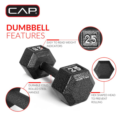 Juego de Pesas Hexagonales de Hierro Fundido de 100 lb con Soporte para Entrenamiento de Fuerza - Mancuernas Negras