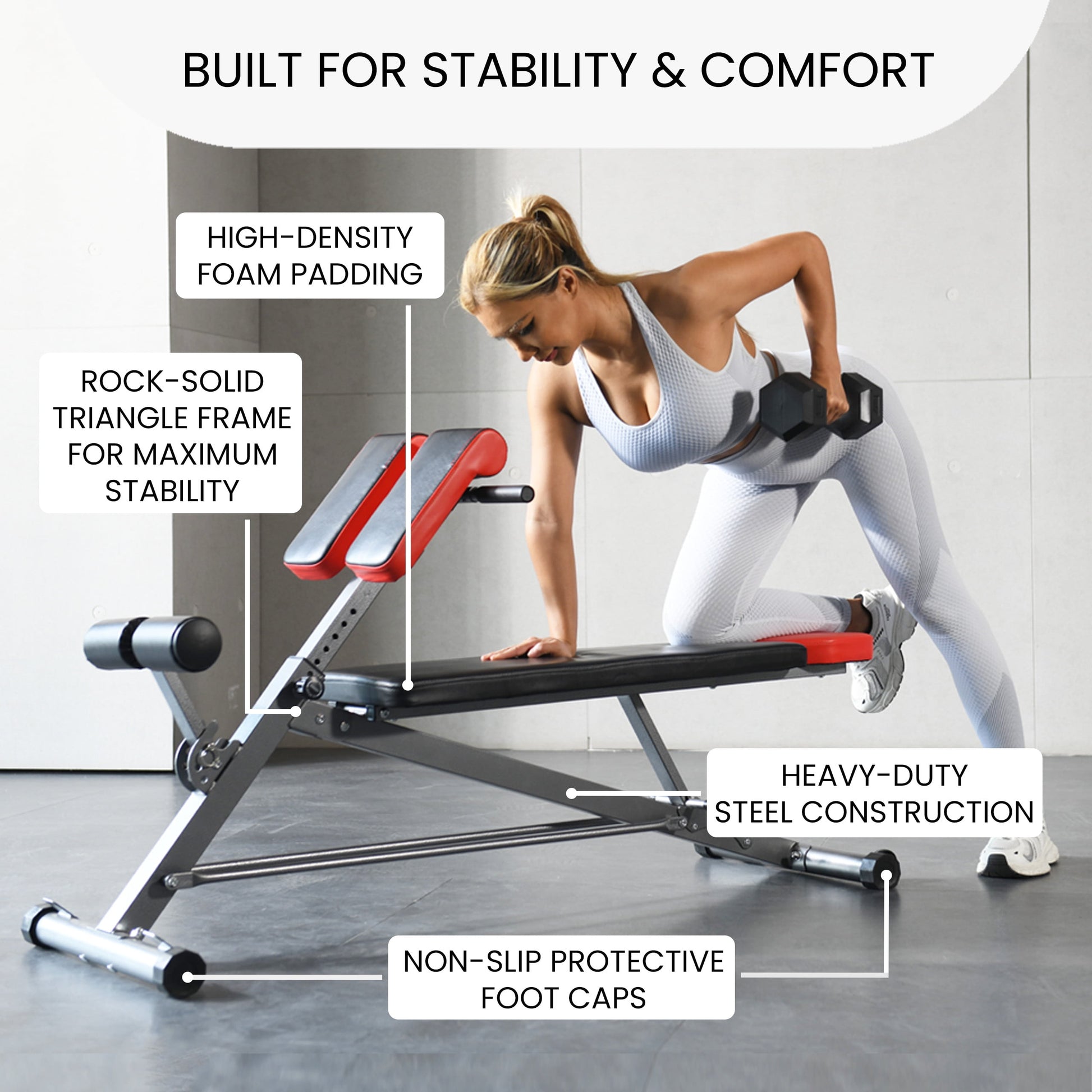 Multi-Functional Bench for Full All-In-One Body Workout - Hyper Back Extension, Roman Chair, Adjustable Ab Sit up Bench, Decline Bench, Flat Bench