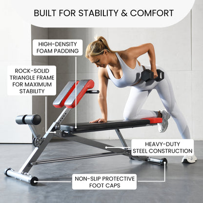 Multi-Functional Bench for Full All-In-One Body Workout - Hyper Back Extension, Roman Chair, Adjustable Ab Sit up Bench, Decline Bench, Flat Bench