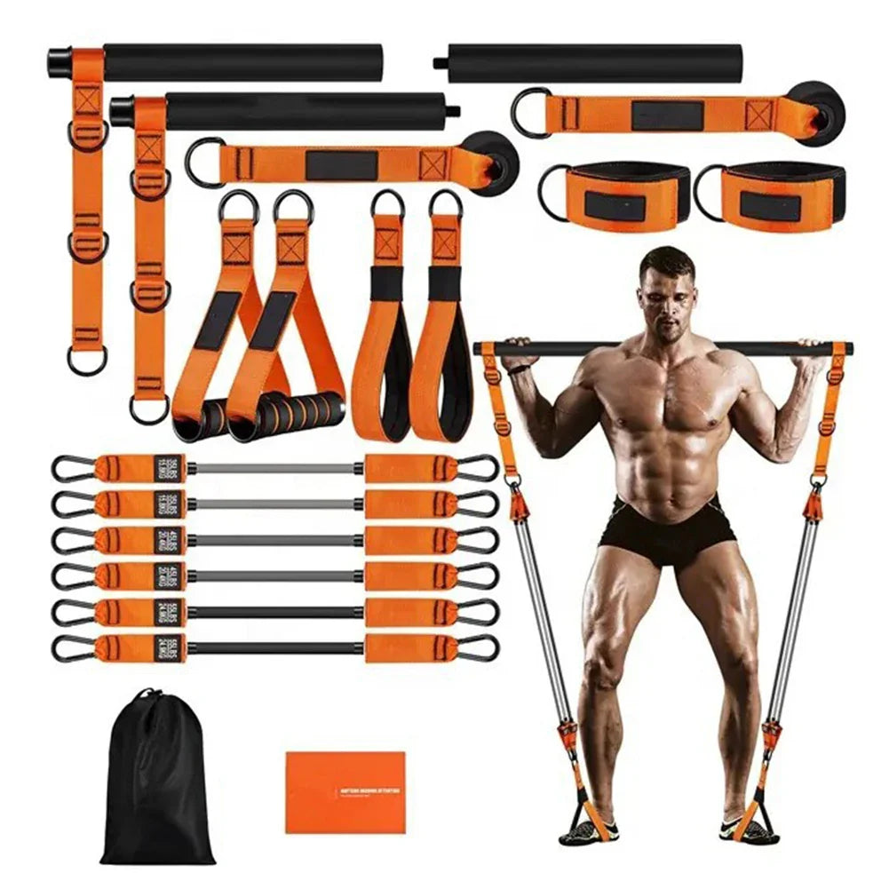 Barra de Pilates con Bandas de Resistencia - Kit Multifuncional para Ejercicios en Casa, Ajuste Metálico Resistente