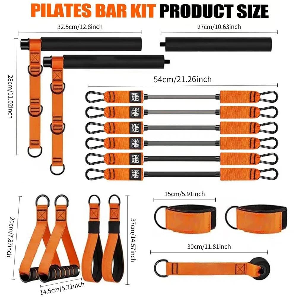 Barra de Pilates con Bandas de Resistencia - Kit Multifuncional para Ejercicios en Casa, Ajuste Metálico Resistente