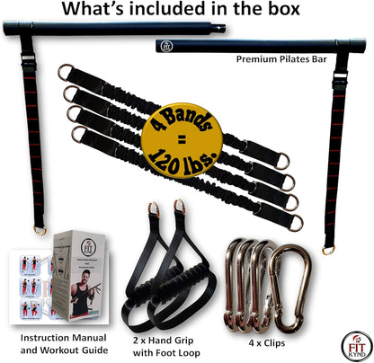 Barra de Pilates con Bandas de Resistencia - Equipamiento de Entrenamiento en Casa Ajustable para Cuerpo Completo