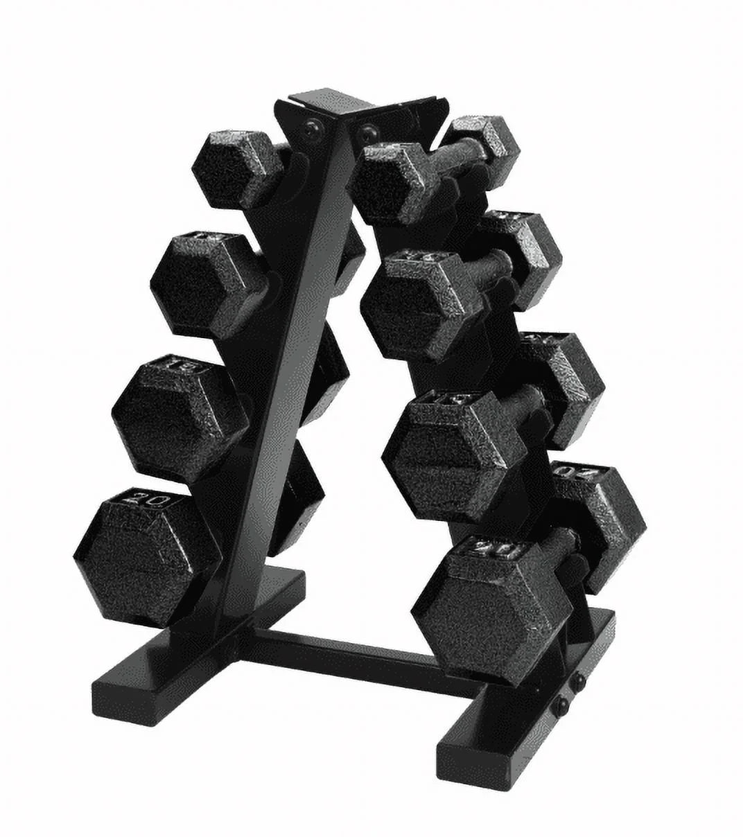 Juego de Pesas Hexagonales de Hierro Fundido de 100 lb con Soporte para Entrenamiento de Fuerza - Mancuernas Negras