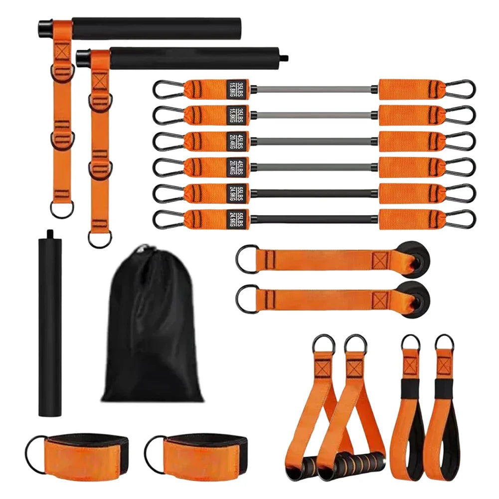 Barra de Pilates con Bandas de Resistencia - Kit Multifuncional para Ejercicios en Casa, Ajuste Metálico Resistente