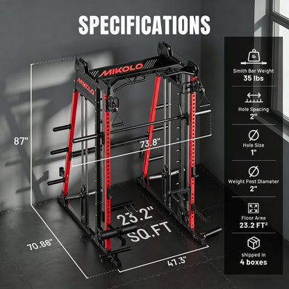 Smith Machine , Jaula De Rack De Potencia Todo En Uno Con Cruce De Cables Ajustable, Prensa Vertical De Patas Y Barra Smith Con Capacidad De 1500 Lbs Combo De Barra