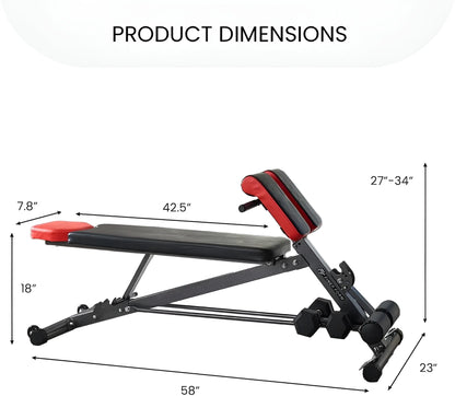 Multi-Functional Bench for Full All-In-One Body Workout - Hyper Back Extension, Roman Chair, Adjustable Ab Sit up Bench, Decline Bench, Flat Bench
