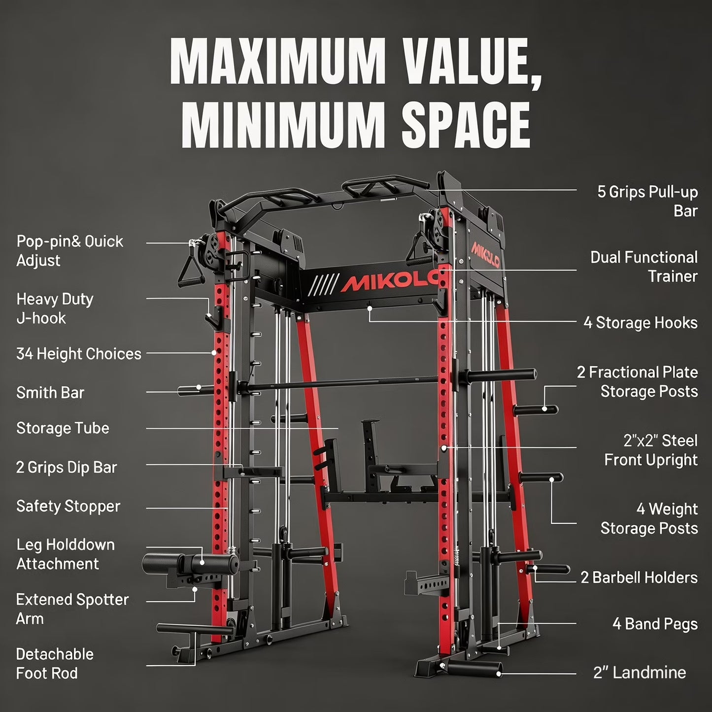 Smith Machine , Jaula De Rack De Potencia Todo En Uno Con Cruce De Cables Ajustable, Prensa Vertical De Patas Y Barra Smith Con Capacidad De 1500 Lbs Combo De Barra