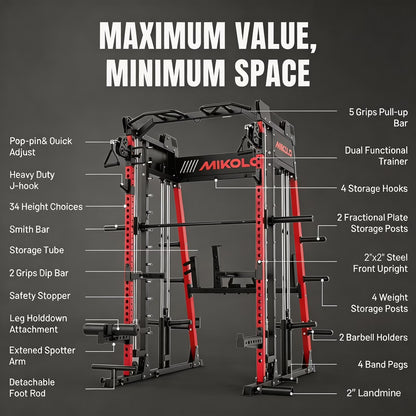 Smith Machine , Jaula De Rack De Potencia Todo En Uno Con Cruce De Cables Ajustable, Prensa Vertical De Patas Y Barra Smith Con Capacidad De 1500 Lbs Combo De Barra